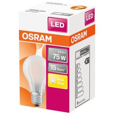 Ampoule Led dépolie de 8 W équivalent 75 W E27 chaud