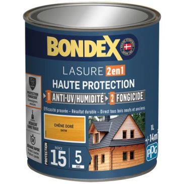 Bondex lasure 2en1 ind 15 5ans 1l chêne doré