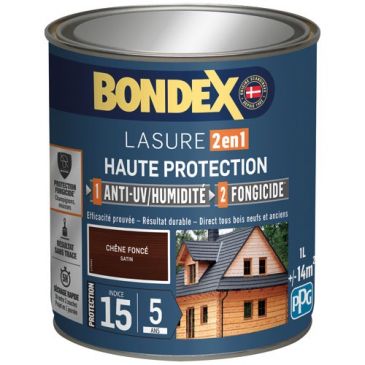 Bondex lasure 2en1 ind 15 5ans 1l chêne foncé