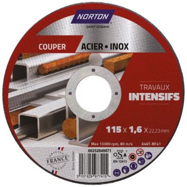 Disque à tronçonner fin plat intensif métal 115x1.6x22.2