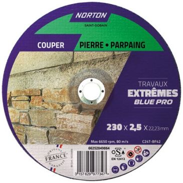 Disque à tronçonner moyeu déporté extr. matériaux 230x2.5x22