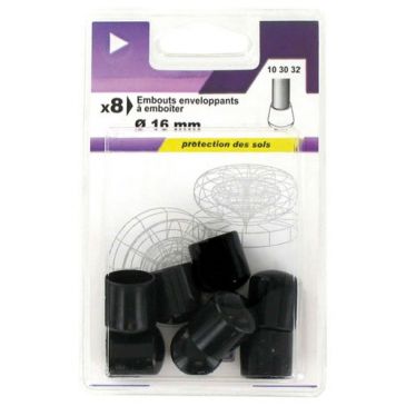 Embout enveloppant plastique noir d.16mm blister de 8