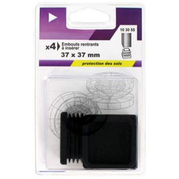 Embout rentrant carré plastique noir 37x37mm blister de 4