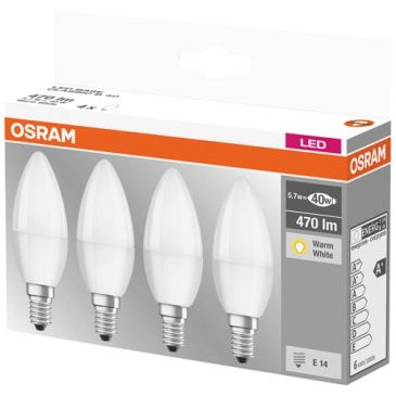 LED flamme dépolie avec radiateur 5.7W=40W E14 chaud x 4