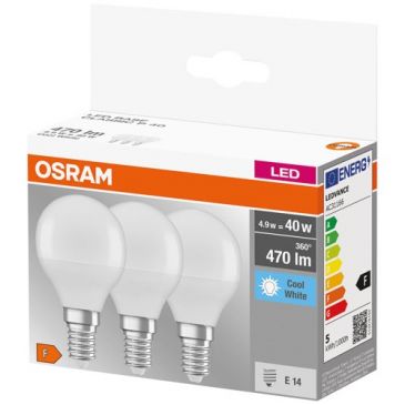 Led sphere dépolie avec radiateur E14 4.9w froid boite de 3