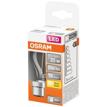 Led sphérique clair filament 2.5w b22 chaud boite 1