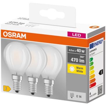 LED Sphérique Filament dépolie 4W=40 E14 chaud BOITE X3