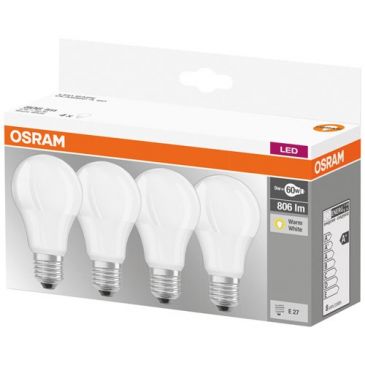 Ampoule Led dépolie de 8,5 W équivalent 60 W E27 chaud - Lot de 4